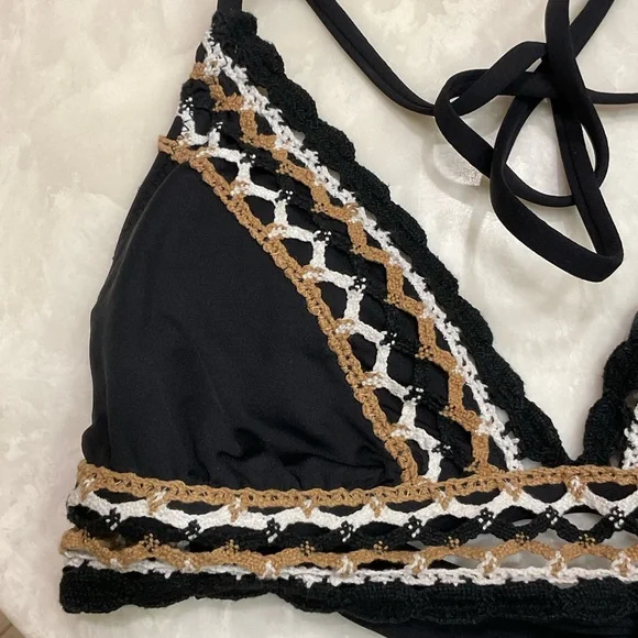 Becca Swimsuit Bikini Top, Triangle Design with Ties, Top Only, Black, Size M - Picture 2 of 8